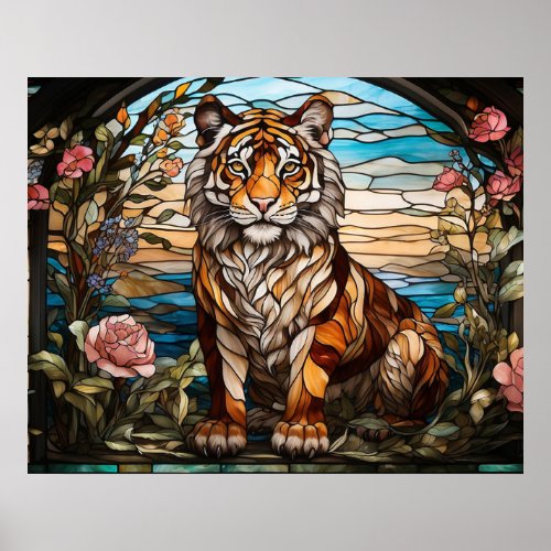  AP68 Fantasy TIGER Stained Glass Bright  54 Poster