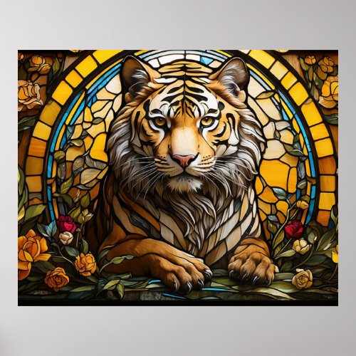  AP68 Fantasy TIGER Stained Glass Colorful  54 Poster