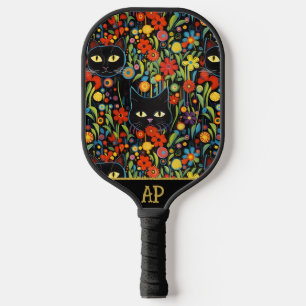 *~* AP68 Floral Whimsical Quirky Cat PHOTO 2 Pickleball Paddle