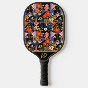 *~* AP68 Floral Whimsical Quirky Cat PHOTO 3 Pickleball Paddle