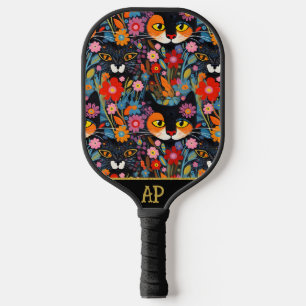 *~* AP68 Floral Whimsical Quirky Cat PHOTO 8 Pickleball Paddle