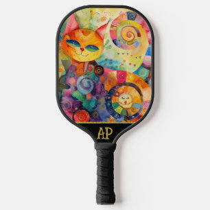 *~* AP68 Whimsical Quirky Cat Vibrant Colorful 2 Pickleball Paddle