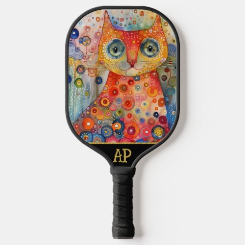 *~* AP68 Whimsical Quirky Cat Vibrant Colorful 3 Pickleball Paddle