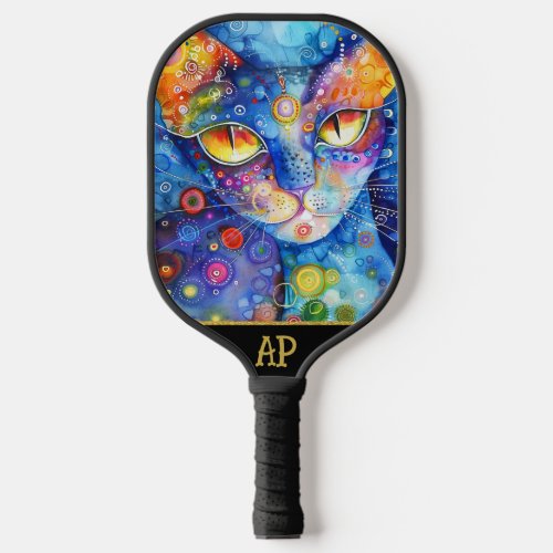*~* AP68 Whimsical Quirky Cat Vibrant Colorful 4 Pickleball Paddle