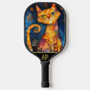 *~* AP68 Whimsical Quirky Cat Vibrant Colorful 5 Pickleball Paddle