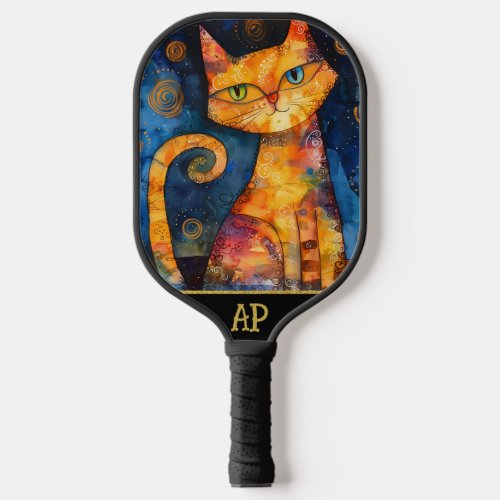 *~* AP68 Whimsical Quirky Cat Vibrant Colorful 5 Pickleball Paddle