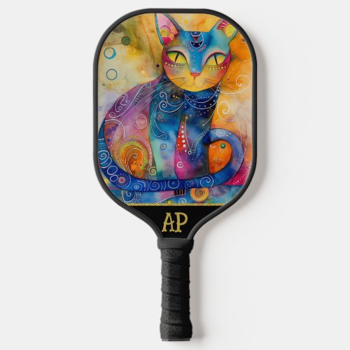 *~* AP68 Whimsical Quirky Cat Vibrant Colorful 6 Pickleball Paddle