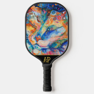 *~* AP68 Whimsical Quirky Cat Vibrant Colorful 7 Pickleball Paddle