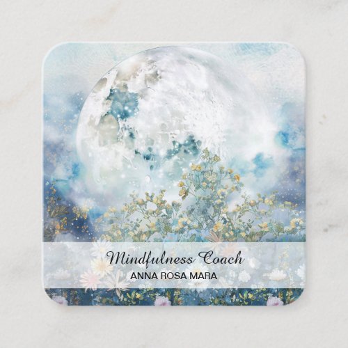  AP70 Ethereal Pastel Moon Flowers QR Floral Square Business Card