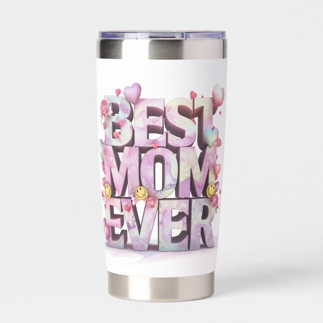 *~ AP72 Mother Day BEST MOM EVER  Floral Hearts Insulated Tumbler (Front)