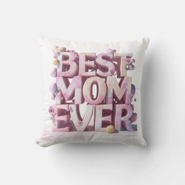 *~ AP72 Mother Day BEST MOM EVER Hearts Floral #1 Throw Pillow (Front)