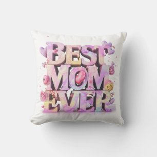 *~ AP72 Mother Day BEST MOM EVER Hearts Floral Throw Pillow