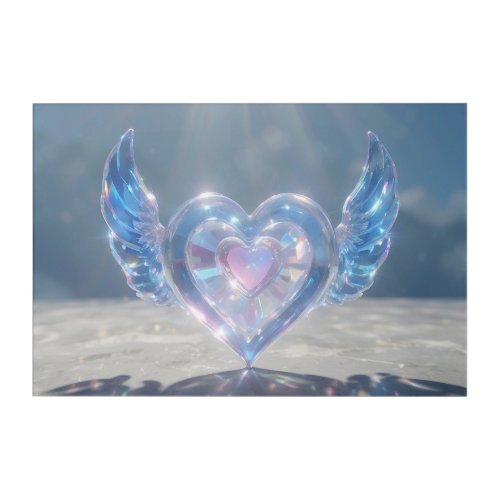  AP78 Glass Crystal Hearts Angel Wings Acrylic Print
