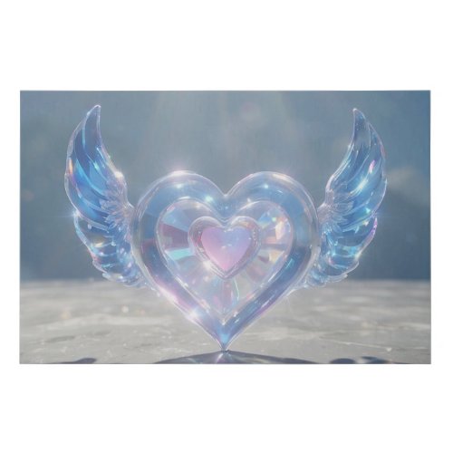  AP78 Glass Crystal Hearts Angel Wings Faux Canvas Print