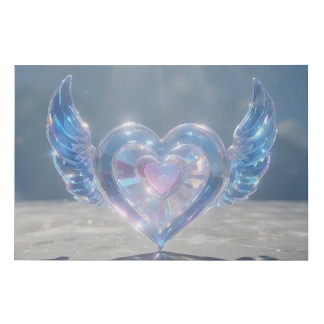 *~* AP78 Glass Crystal Hearts Angel Wings Faux Canvas Print (Front)