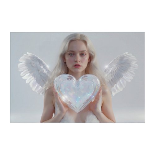 AP78 Glass _ Crystal Hearts Angel Wings Woman Acrylic Print