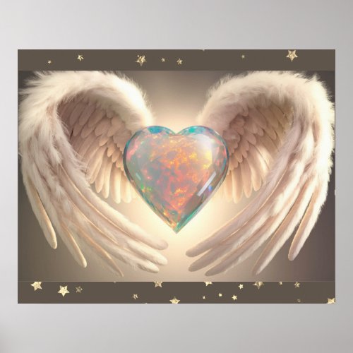  AP78 Heart Angel Wings Feather Opal Poster