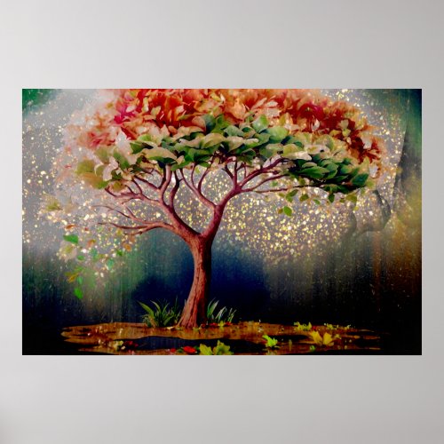  AP81 Gold GLitter Artistic Ethereal Tree Poster