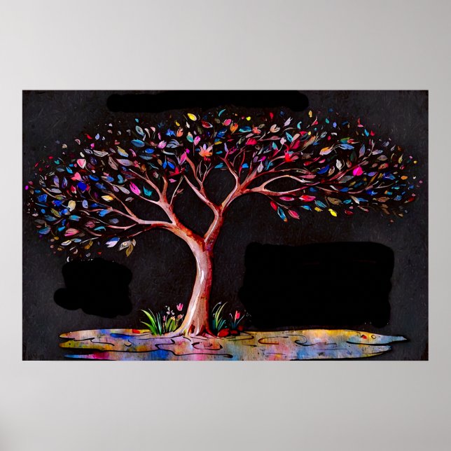 *~* AP81 Modern Artistic  Ethereal Neon Tree Poster (Front)
