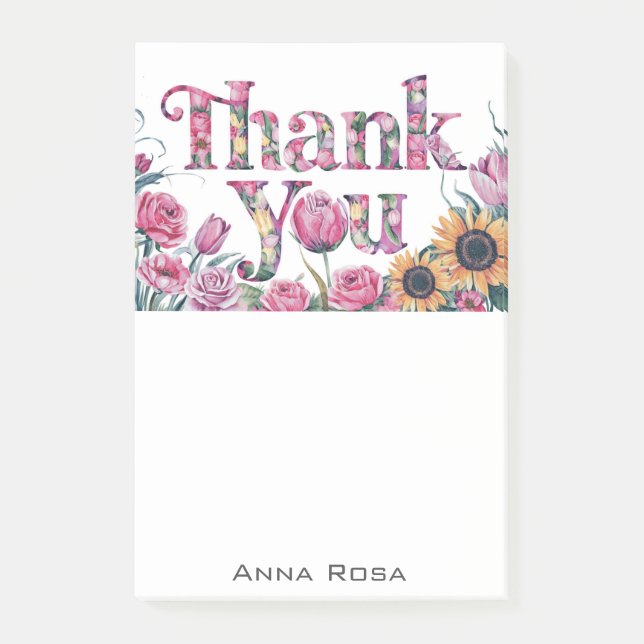 *~* AP85 Floral Thank You Gratitude  Manifesting Post-it Notes (Front)