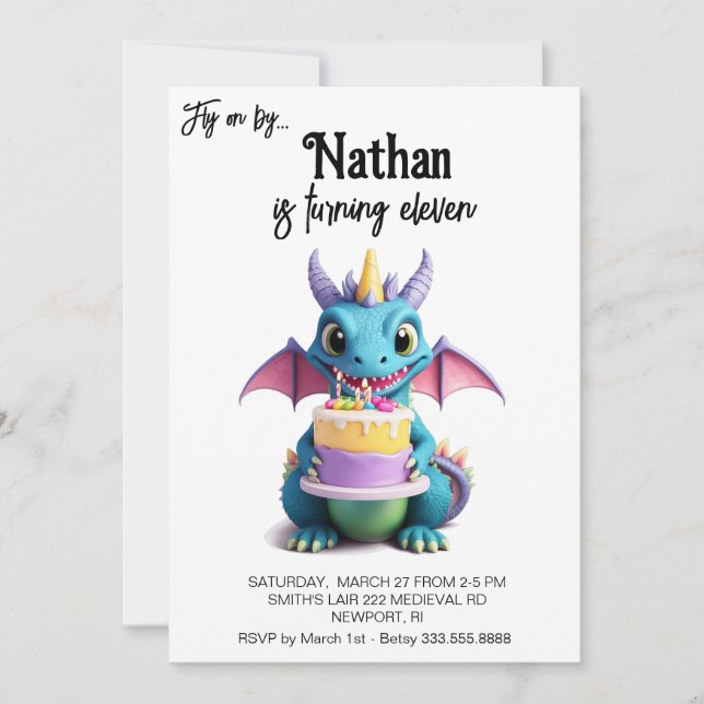 *~* AP88  Baby Dragon Photo Cake Birthday Party Invitation (Front)