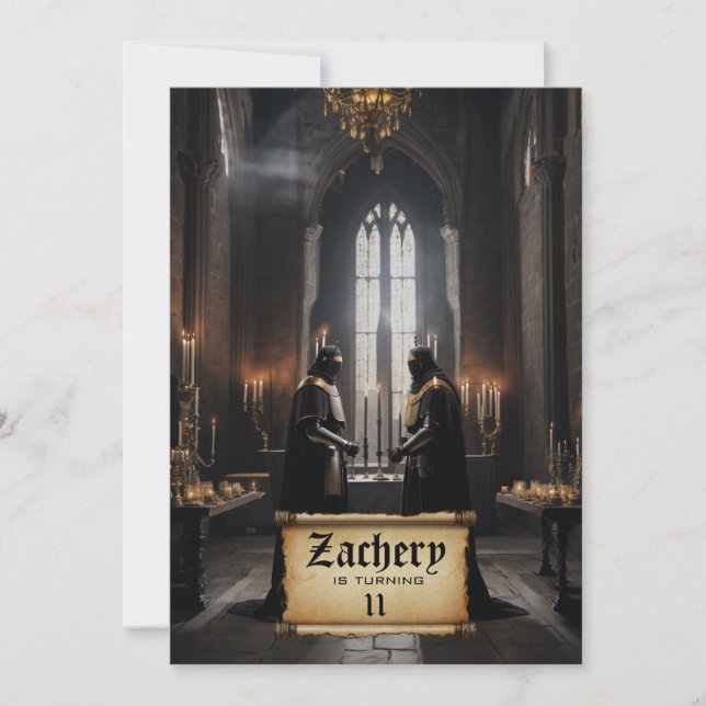 *~* AP88 Castle Medieval Theme 2 KNIGHTS Birthday Invitation (Front)