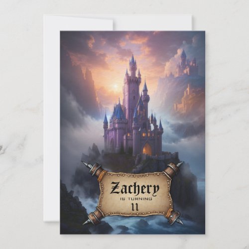  AP88 Castles Sun Medieval Fantasy Birthday Invitation