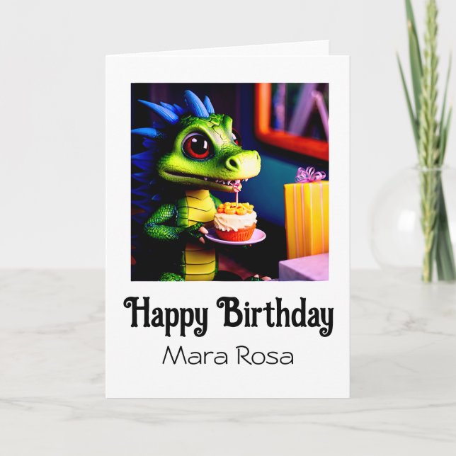 *~* AP88 Cute Baby Dragon Neon Birthday Card (Front)