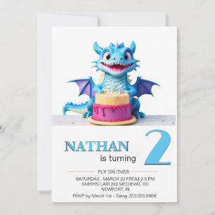 *~* AP88 Dragon Baby Photo age 2 Birthday Party Invitation