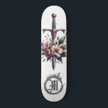 *~* AP88 Fire Medieval Sword Floral Floral Skateboard<br><div class="desc">(Search code AP88 to find similar items ) Easily Transfer to other Zazzle Products. WHITE background Skateboard with LAVENDER FLOWERS MEDIEVAL SWORD for dragon slayers with FLOWERS / FLORAL elements and with RING of FIRE / FLAMES / FLAME and Letter , INITIAL MONOGRAM for your name - Keep or edit...</div>