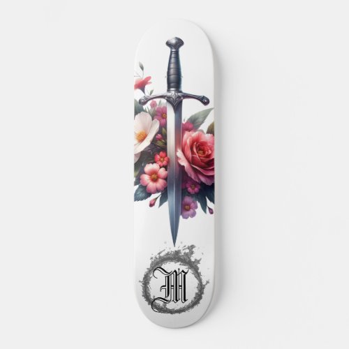  AP88 Fire Medieval Sword Flower Floral Skateboard