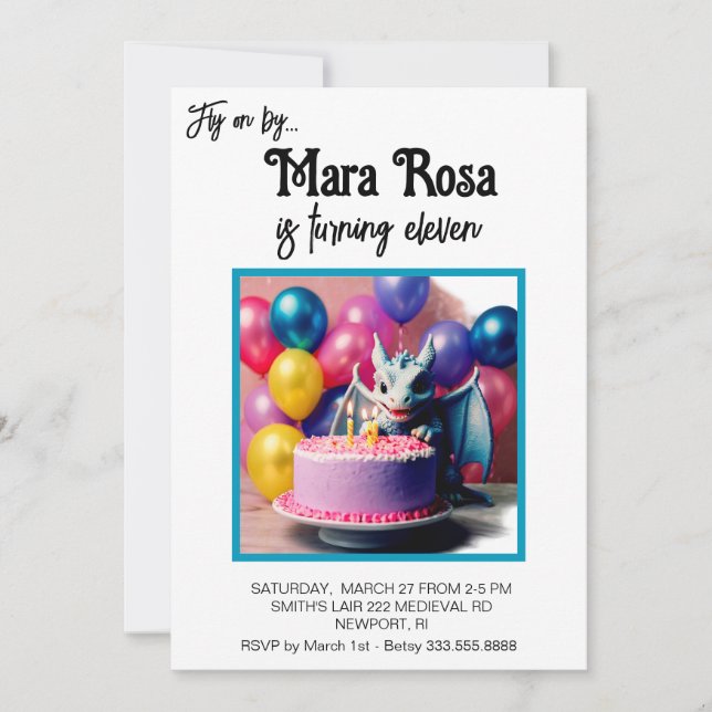 *~* AP88 PHOTO Cute Baby Dragon Birthday Party Invitation (Front)