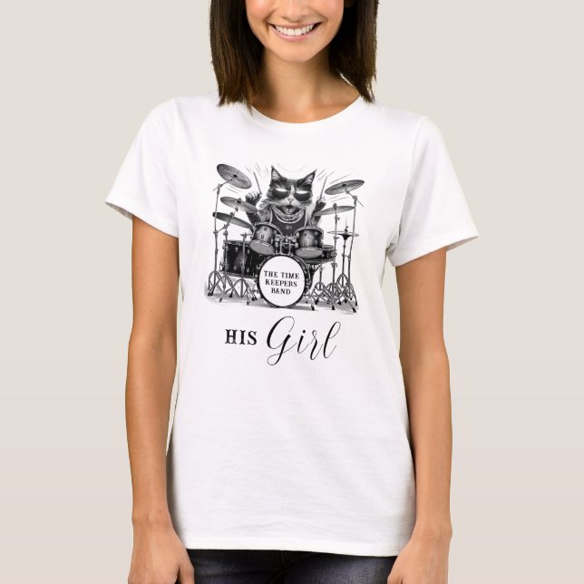 *~* AP91 Cool Cat DRUMMER Girl friend Band Name T-Shirt (Front)