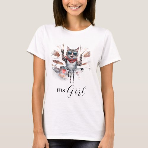  AP91 Cool Cat DRUMMER Girl friend White T_Shirt