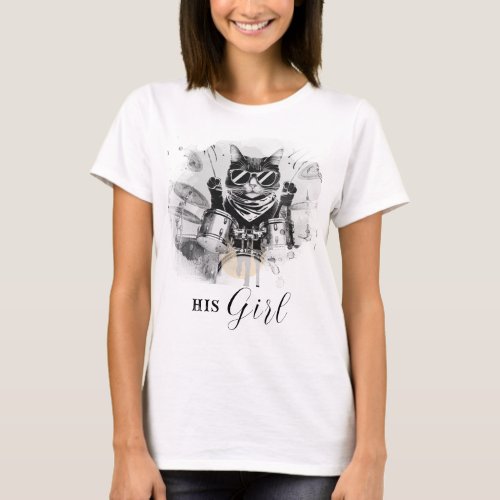  AP91 Cool Cat DRUMMER Girl friend White T_Shirt