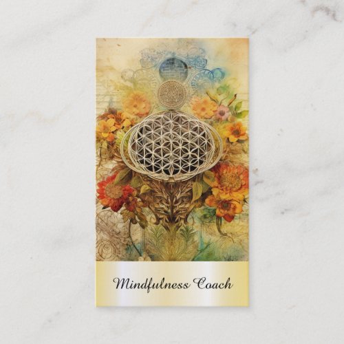  AP92 Yoga QR Gold Flower of Life Reiki Sacred Business Card