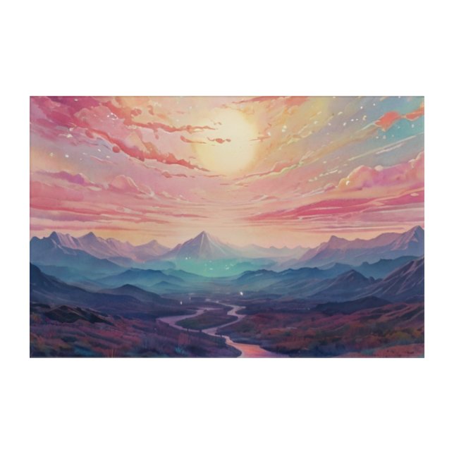 *~* AP93 Dreamscape Sunset Mountains Landscape Acrylic Print (Front)