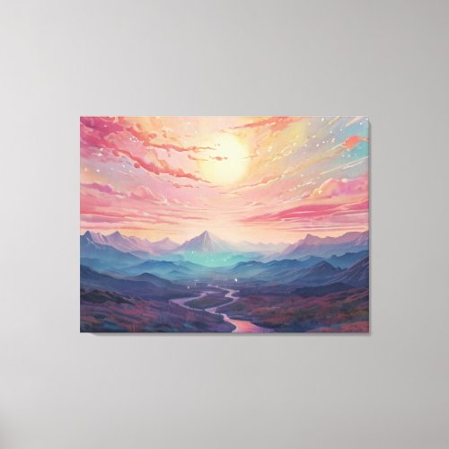 *~* AP93 Dreamscape Sunset Mountains Landscape Canvas Print