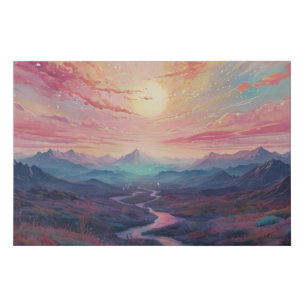 *~* AP93 Dreamscape Sunset Mountains Landscape Faux Canvas Print
