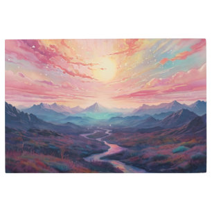 *~* AP93 Dreamscape Sunset Mountains Landscape Metal Print