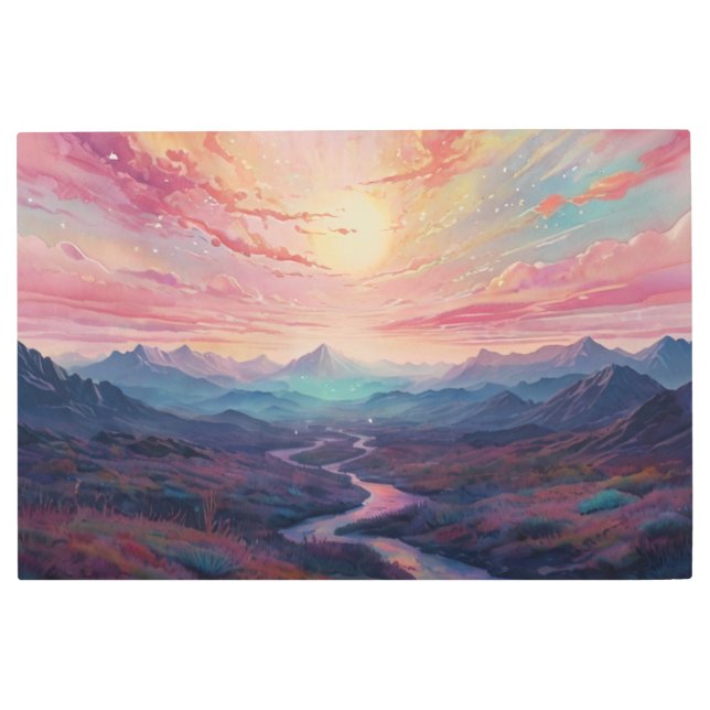 *~* AP93 Dreamscape Sunset Mountains Landscape Metal Print (Front)