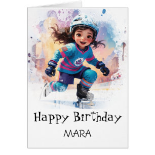 *~* AP94 17 Hockey Girl Player Cute Birthday Card
