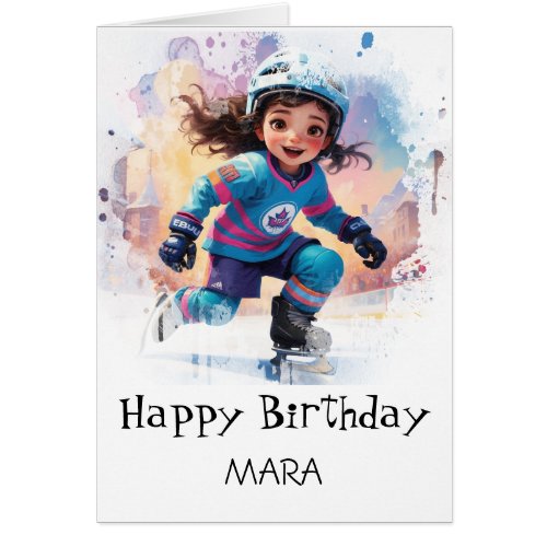 *~* AP94 17 Hockey Girl Player Cute Birthday Card