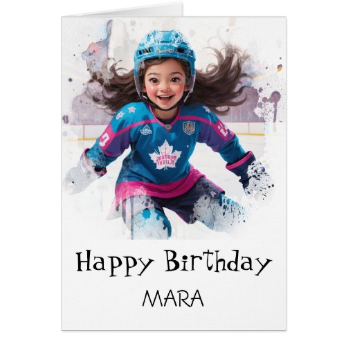 *~* AP94 21 Hockey Girl Player Cute Birthday Card