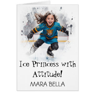 *~* AP94 Cute 13 Hockey Girl Personalize Birthday Cards
