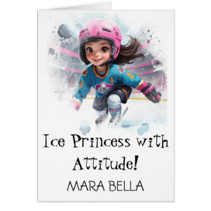 *~* AP94 Cute 4 Hockey Girl Personalize Birthday Cards