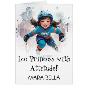 *~* AP94 Cute 5 Hockey Girl Personalize Birthday Cards