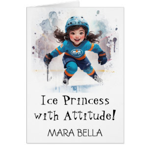 *~* AP94 Cute 6 Hockey Girl Personalize Birthday Cards