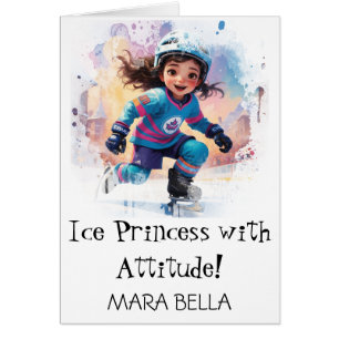 *~* AP94 Cute Hockey Girl 17 Personalize Birthday Cards
