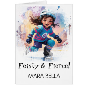*~* AP94 Cute Hockey Girl 17 Personalize Birthday Cards